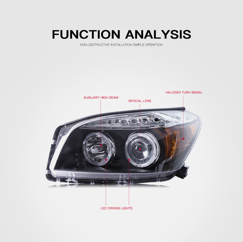 Suitable for Toyota 09-12 RAV4 headlight assembly modified bifocal lens xenon angel eye LED daytime running light