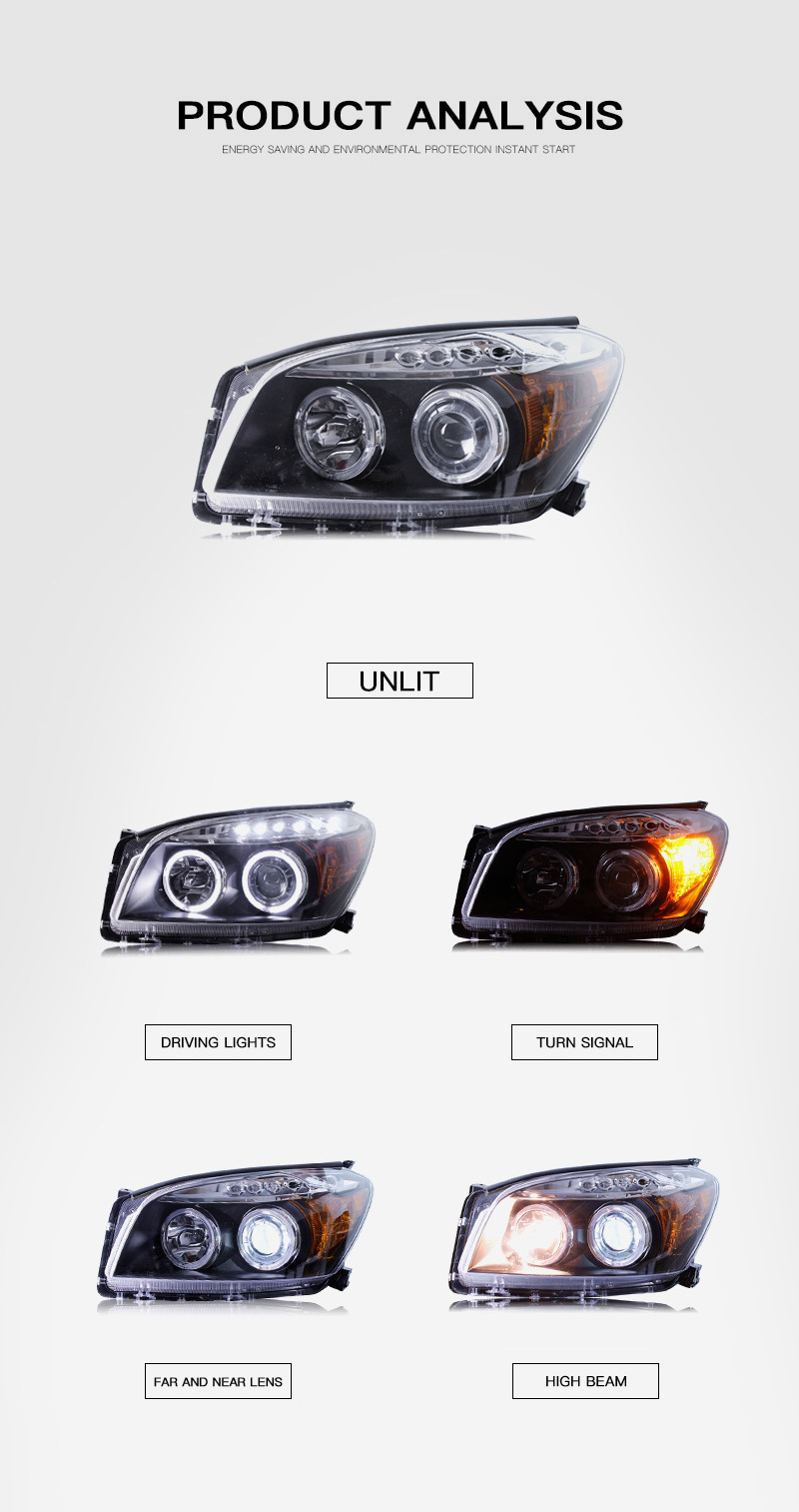 Suitable for Toyota 09-12 RAV4 headlight assembly modified bifocal lens xenon angel eye LED daytime running light