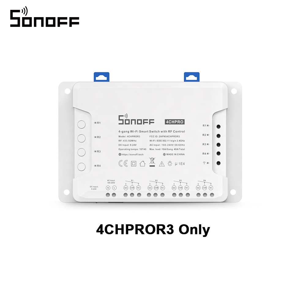 Sonoff 4CH Pro R3 10A /4 gang light switch Wifi Smart Switch 433 MHZ RF Remote Wifi Lights Switch Supports 4 Devices Works with