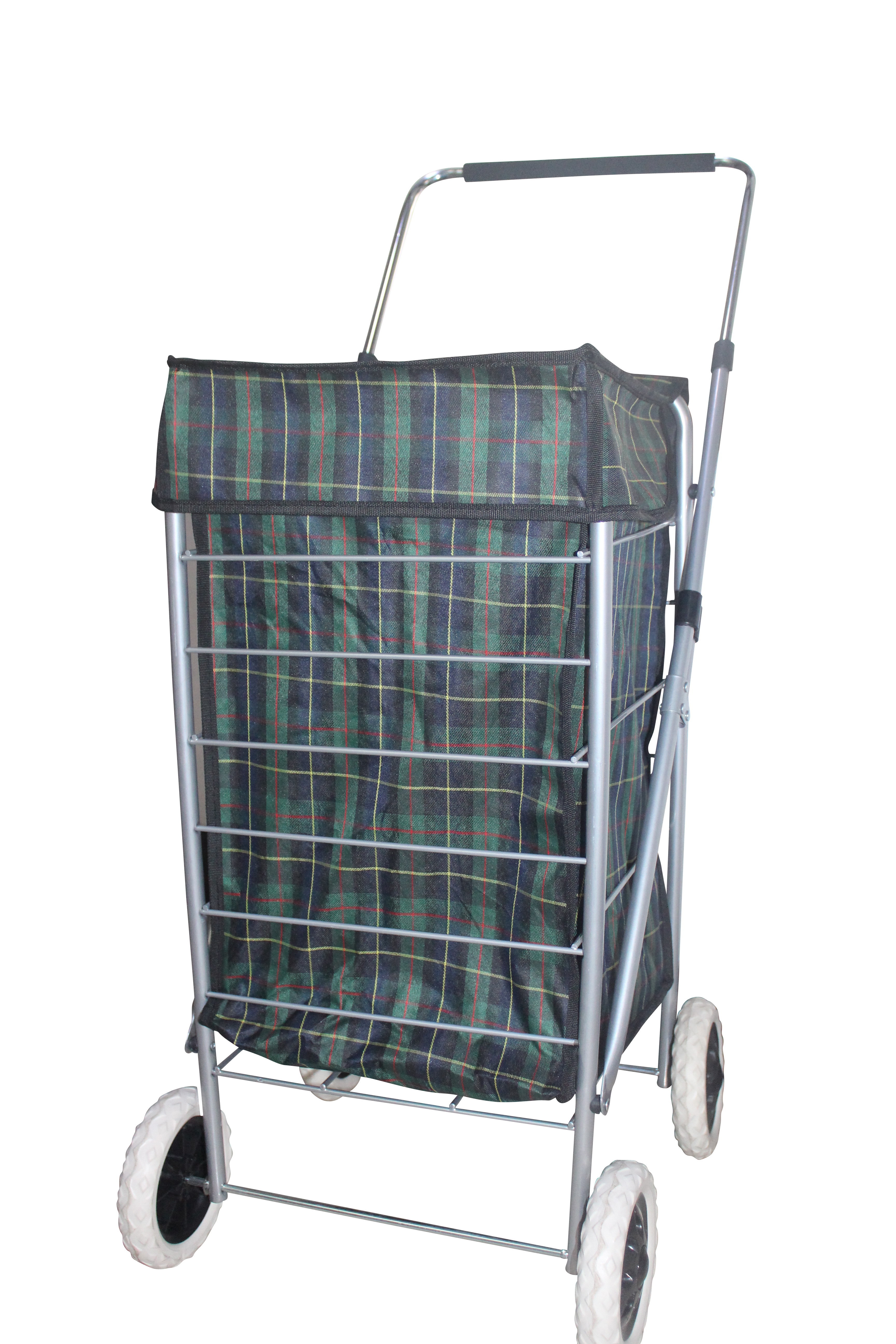 Hot sell Large volume 4 wheel folding shopping trolley cart bag with the iron wire frame for UK market