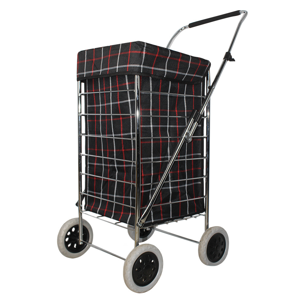 Hot sell Large volume 4 wheel folding shopping trolley cart bag with the iron wire frame for UK market