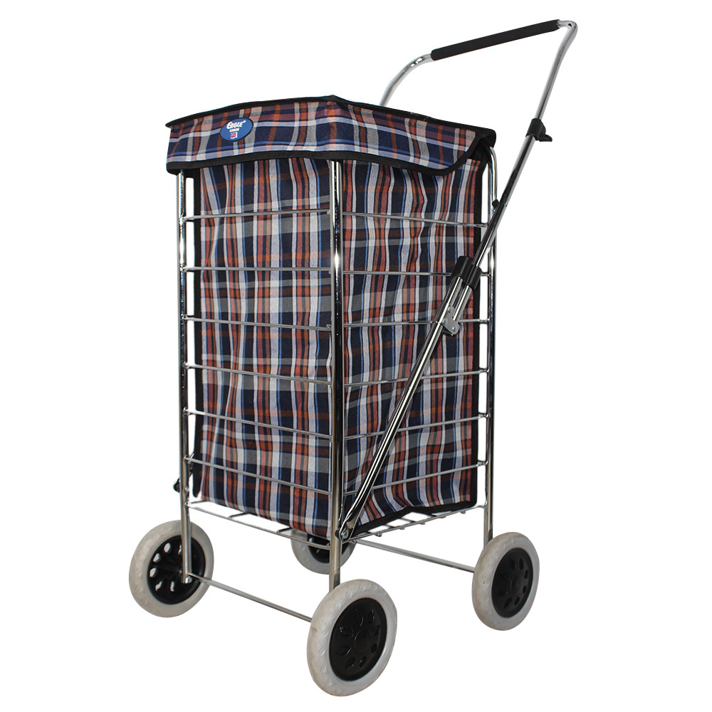 Hot sell Large volume 4 wheel folding shopping trolley cart bag with the iron wire frame for UK market