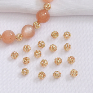 Wholesale High Quality Women Jewelry Findings DIY Fashion Necklace Accessories Gold Dainty Round Beads Hollow Copper Spacers