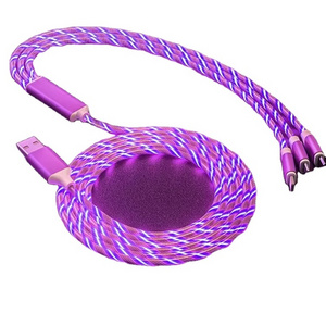 AilesTecca RGB 66W Flowing Light Up Charger Luminous Car Cable Led Light Charging USB C Data Cable