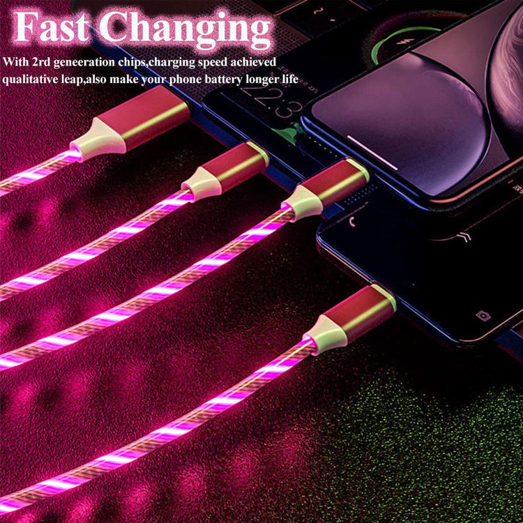 AilesTecca RGB 66W Flowing Light Up Charger Luminous Car Cable Led Light Charging USB C Data Cable