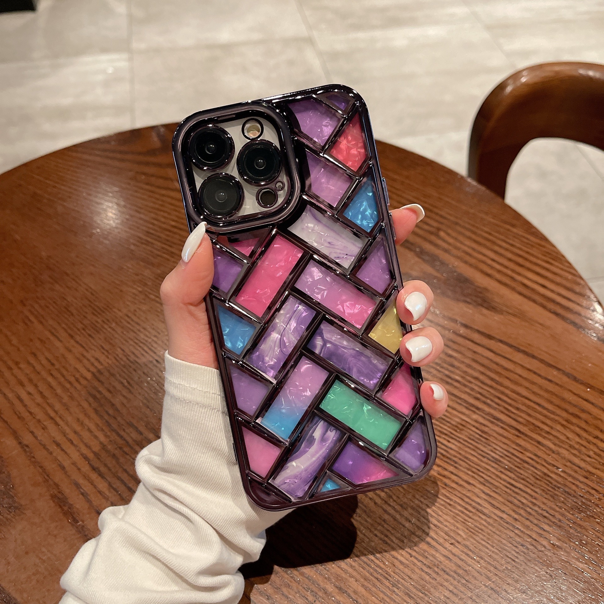 AilesTecca Colorful Woven Plaid Electroplating TPU Phone Case For iPhone 15 pro max Camera Lens Protection Phone Cover for Women