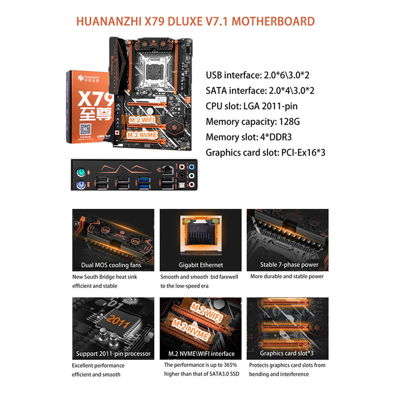 HUANANZHI X79 DLUXE LGA2011 for Intel Gaming Motherboard combo Computer PC industrial server desktop atx ddr3 wholesale