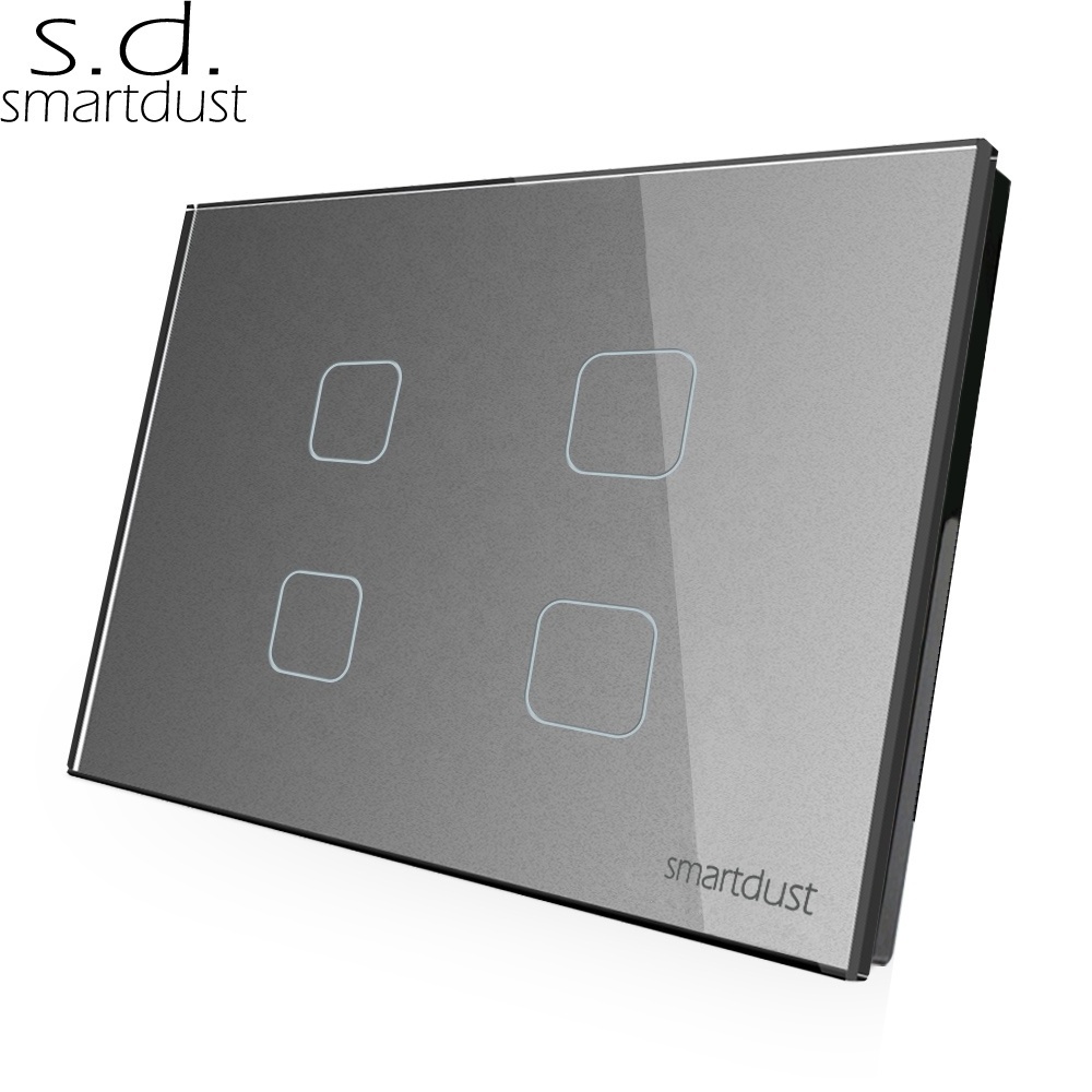 Smartdust Soft Touch Electrical Switch Led Wall 4 Gang 1 Way Blue Light Black And White Light Wall Switch