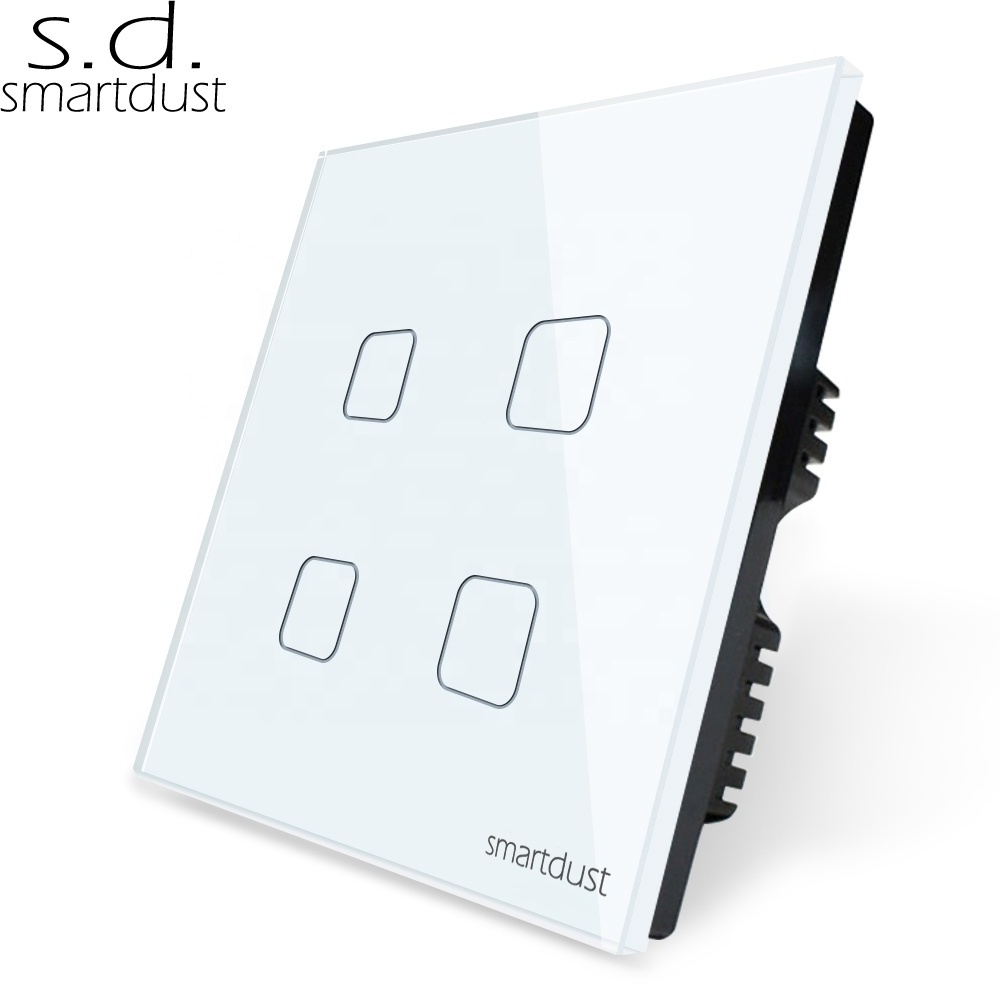 Smartdust UK Standard Africa 4 Gang Smart Automation Home Glass Panel Luxury LED TUYA EWelink WiFi Touch Light Switch