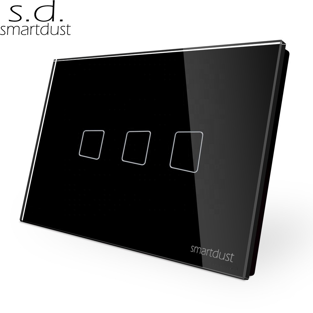 Smartdust US Waterproof Glass Hotel Home Smart 3 Gang 1 Way Black Interruptor Electrico Touch Wall WIFI Light Switch