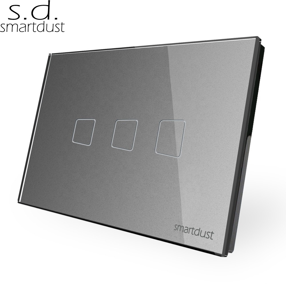 Smartdust US Waterproof Glass Hotel Home Smart 3 Gang 1 Way Black Interruptor Electrico Touch Wall WIFI Light Switch