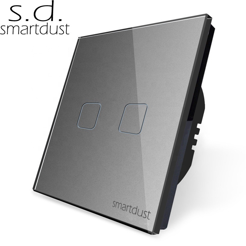 Smartdust EU 2 Gang 3 Way Stair Capacitive Touch Tempered Glass Wall Interruptor Tactil 2 Vias  Light  Intermediate Switch