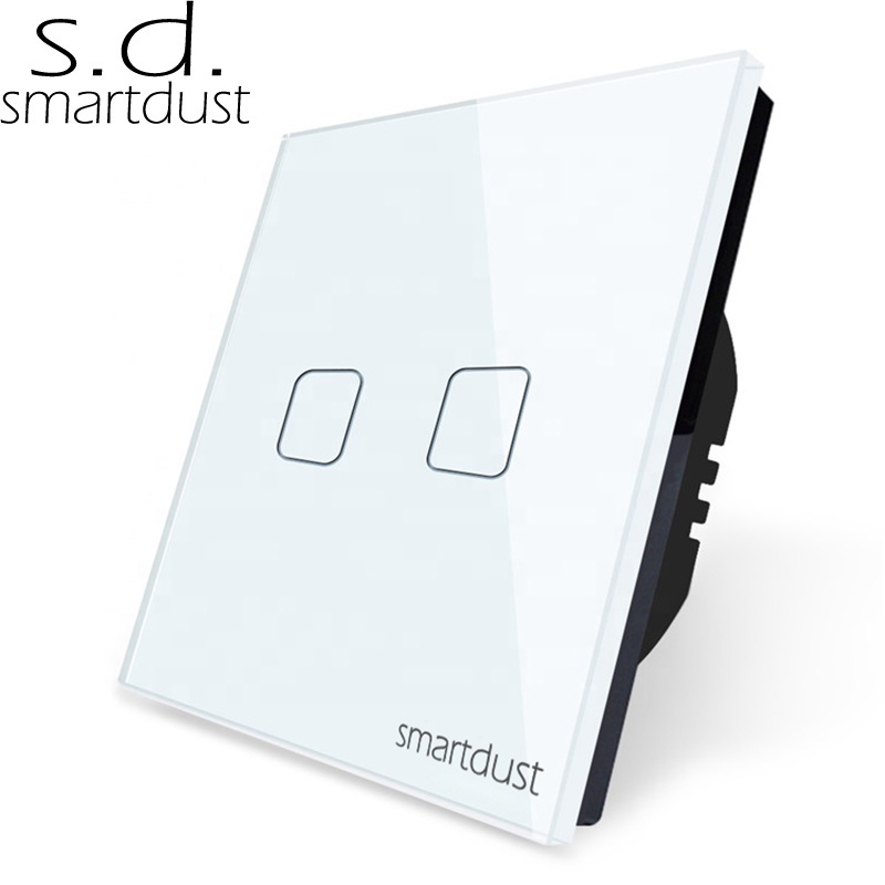 Smartdust EU UK Free OEM Color Logo Packaging Two Gang One Way Glass Panel Wall Touch Switch