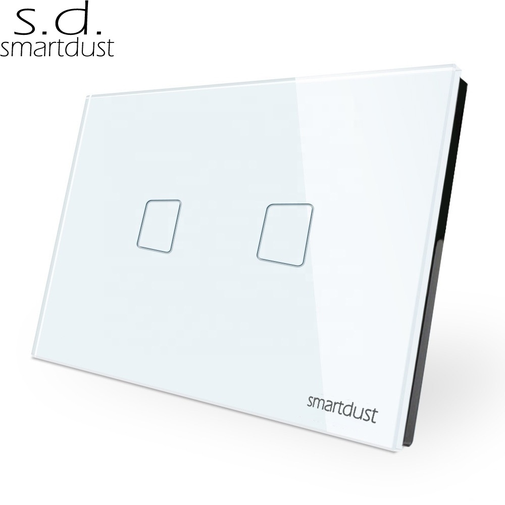 Smartdust US AU Standard Home Crystal Glass 2 Gang Interruptor Wifi Inteligente Glass Wall Light Smart Tuya Touch Switch