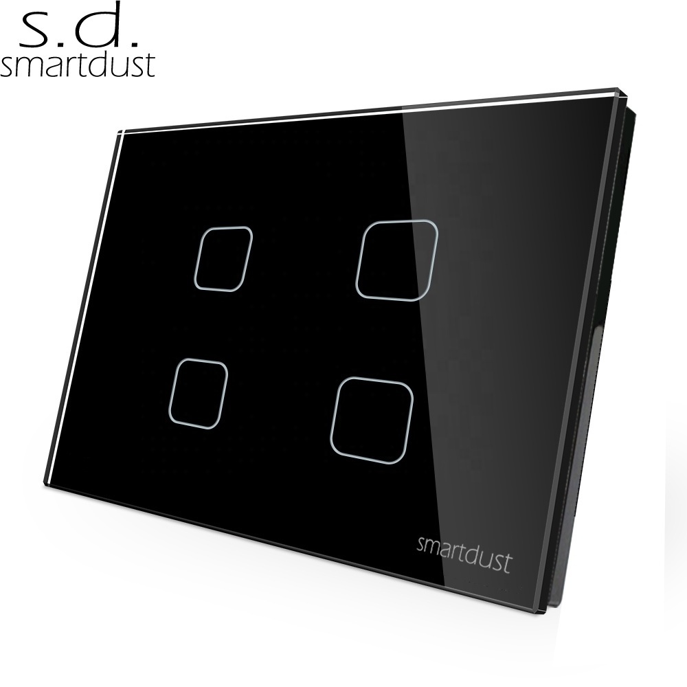 Smartdust Soft Touch Electrical Switch Led Wall 4 Gang 1 Way Blue Light Black And White Light Wall Switch