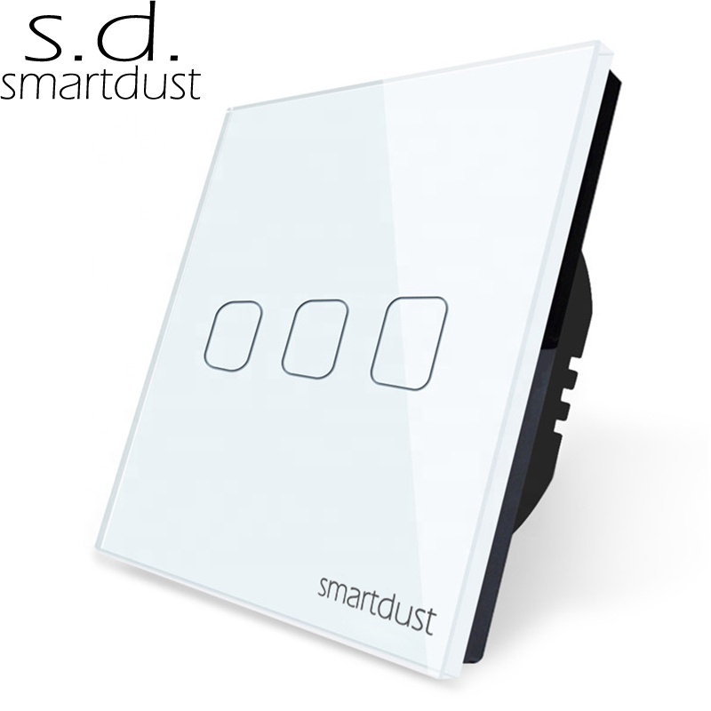 Smartdust EU Standard Glass Panel Tuya 3 Gang Home Touch Wifi Smart Switch No Neutral