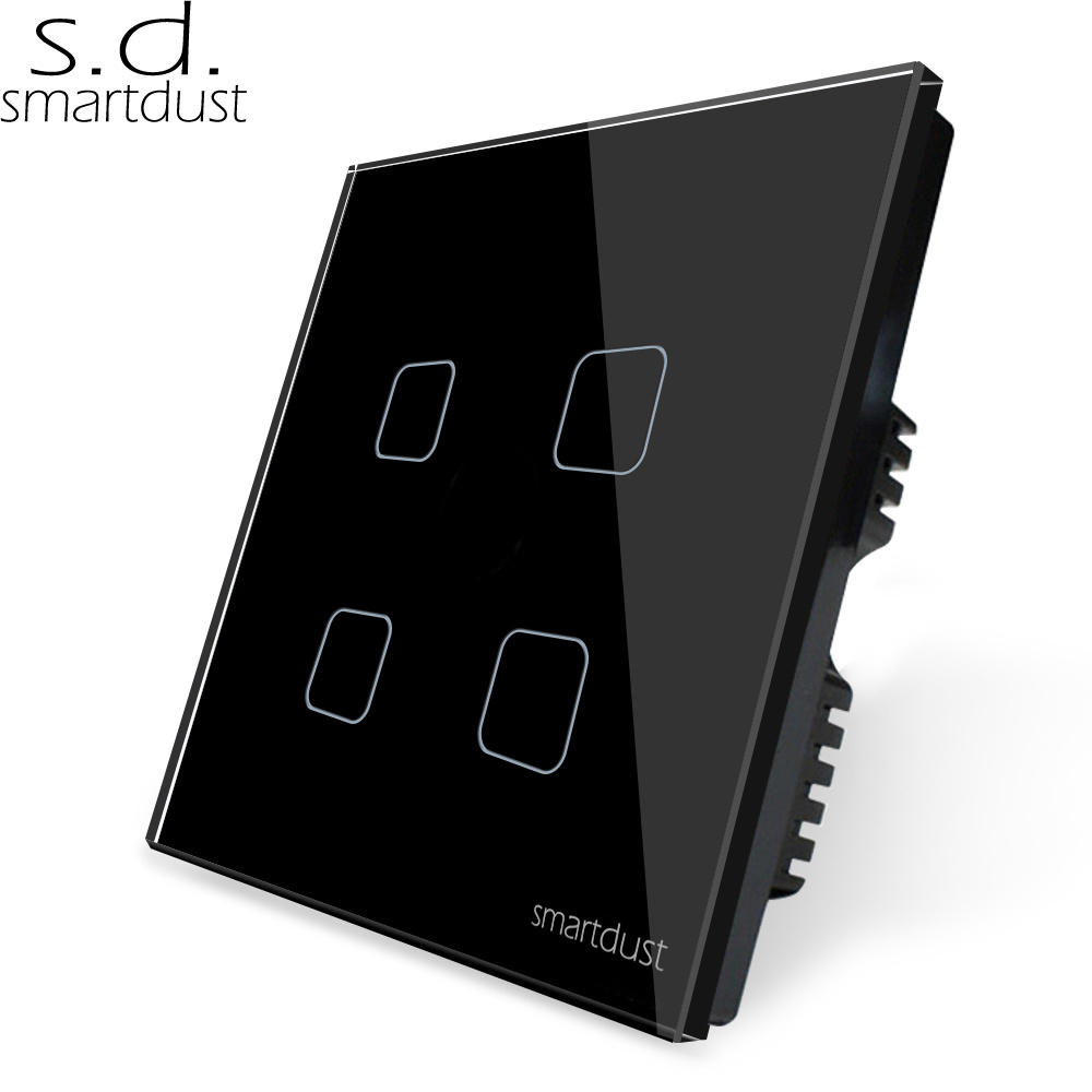 Smartdust UK Tempered Glass Panel 4 Gang 1 Way Light Touch Switch Smart Home System WIFI Tuya Domotica Switch