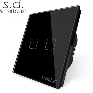 Smartdust EU UK Free OEM Color Logo Packaging Two Gang One Way Glass Panel Wall Touch Switch