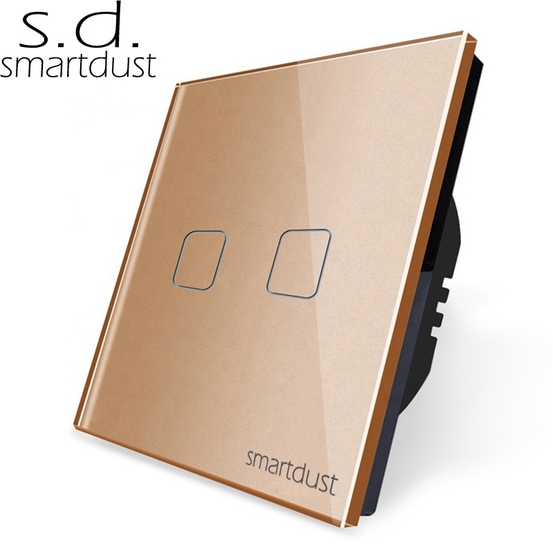 Smartdust EU UK Free OEM Color Logo Packaging Two Gang One Way Glass Panel Wall Touch Switch