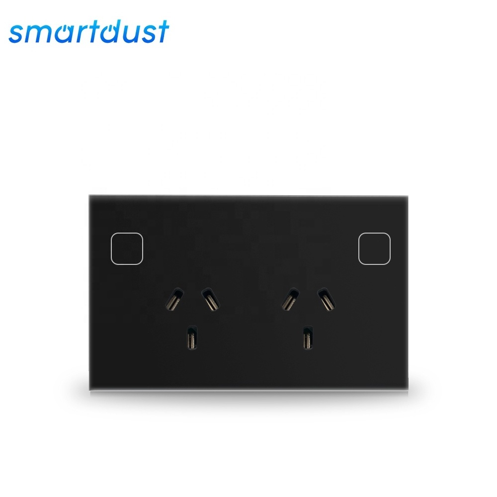 Smartdust Factory OEM SAA AU Tempered Glass Tuya Smart Wifi Wall Sockets Controlled Power Points Double Touch Switch Wall Socket