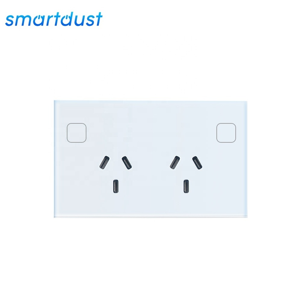 Smartdust Factory OEM SAA AU Tempered Glass Tuya Smart Wifi Wall Sockets Controlled Power Points Double Touch Switch Wall Socket