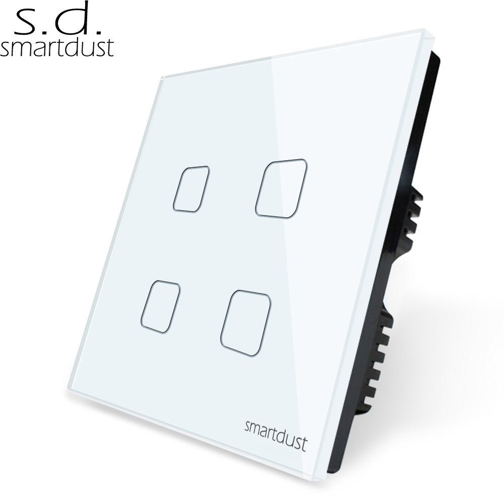 Smartdust UK Tempered Glass Panel 4 Gang 1 Way Light Touch Switch Smart Home System WIFI Tuya Domotica Switch