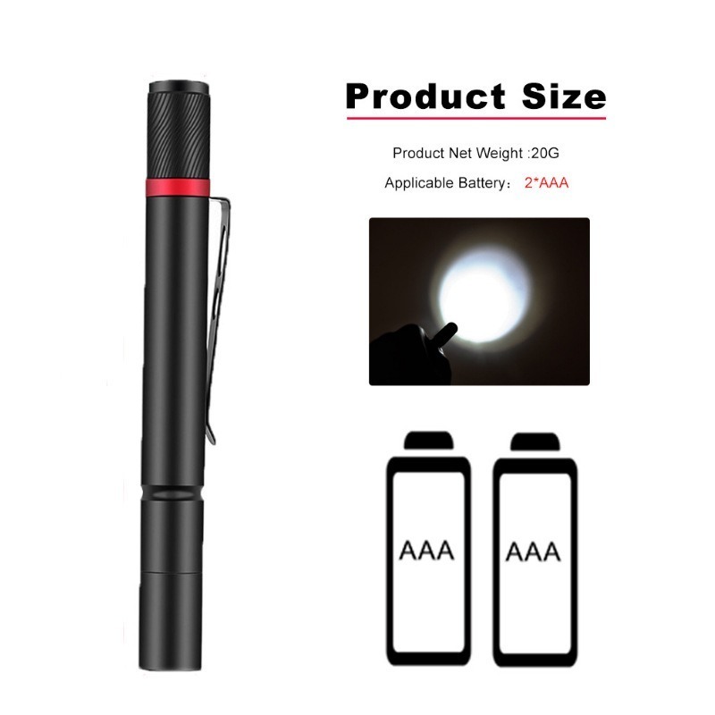 Mini Size Portable LED Flashlight 200 Lumen Small Flash Lights Pen Clip Design 2*AAA Battery Torch Light for Doctor Clinic