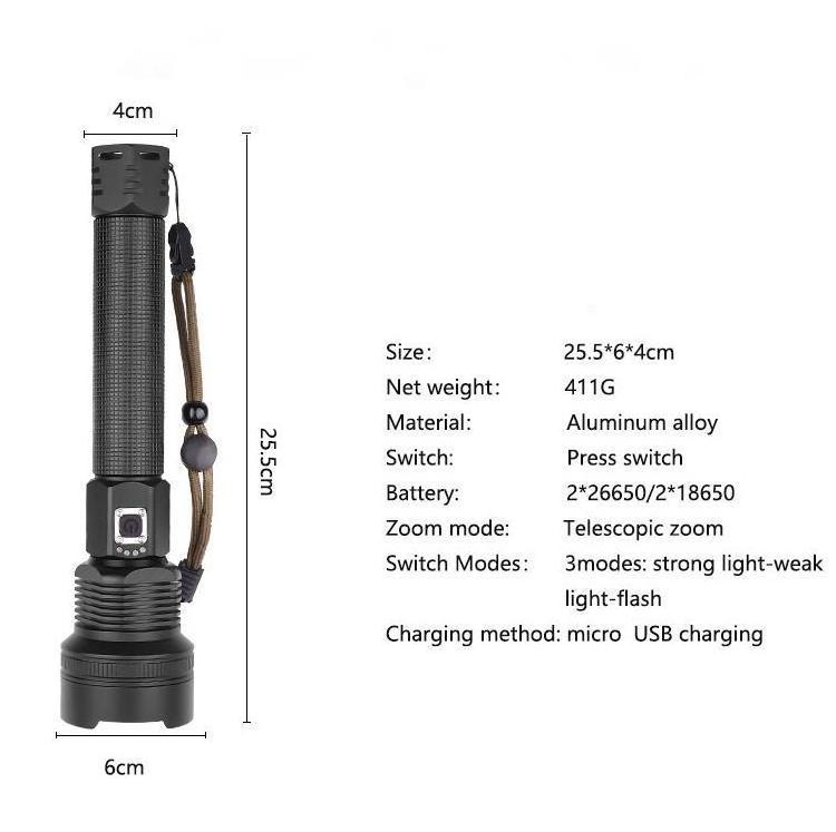 Outdoor Lamps 3000 Lumen Torch Light LED Flashlight Long Range Powerful Zoom Lampe Torche Strong Light Rainproof Flashlight