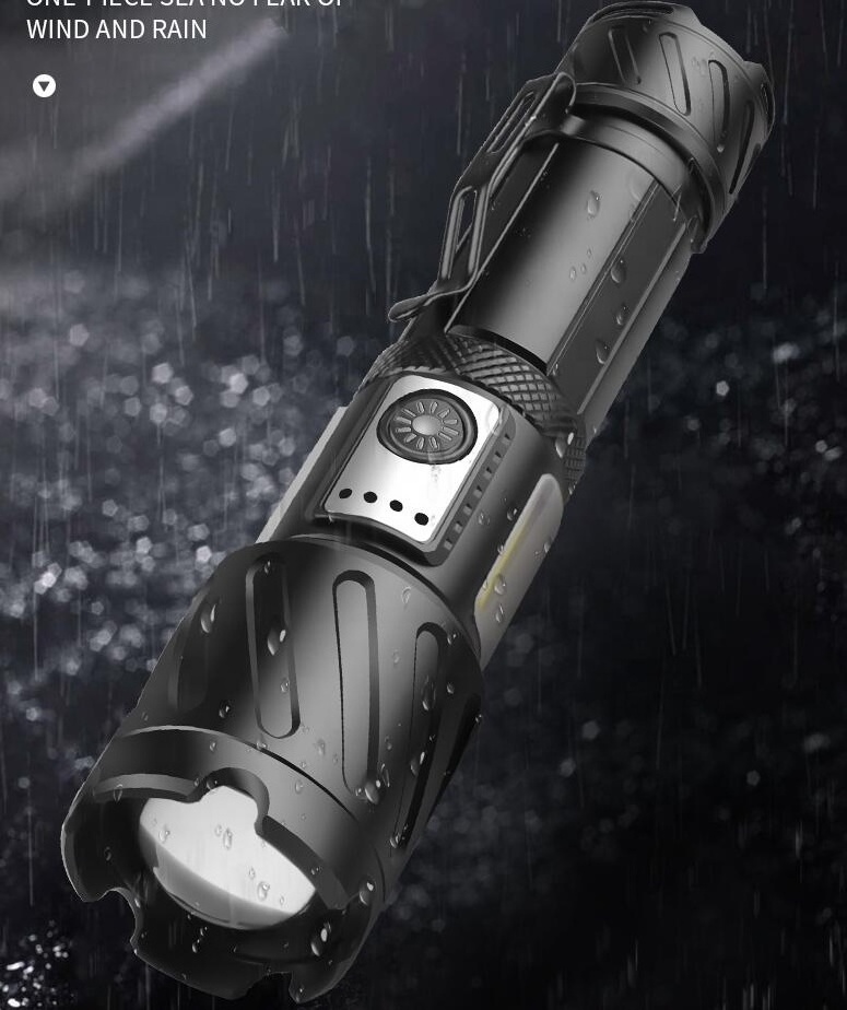 Outdoor 5000 Lumen P160 LED Torch High Brightness Zoomable Flashlight with Red Warm White Light Waterproof for Camping