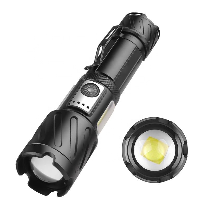 Outdoor 5000 Lumen P160 LED Torch High Brightness Zoomable Flashlight with Red Warm White Light Waterproof for Camping