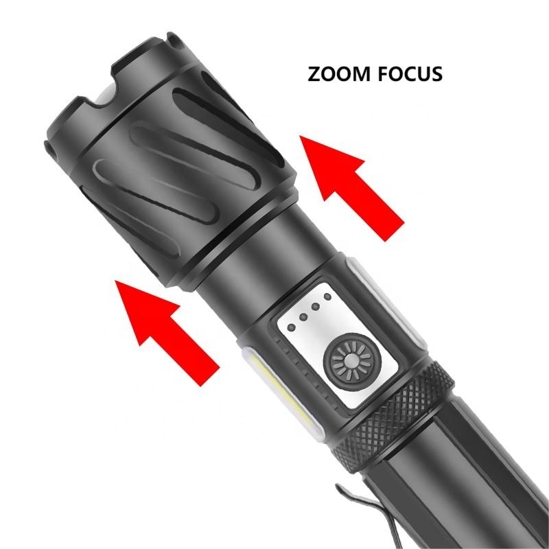 Outdoor 5000 Lumen P160 LED Torch High Brightness Zoomable Flashlight with Red Warm White Light Waterproof for Camping