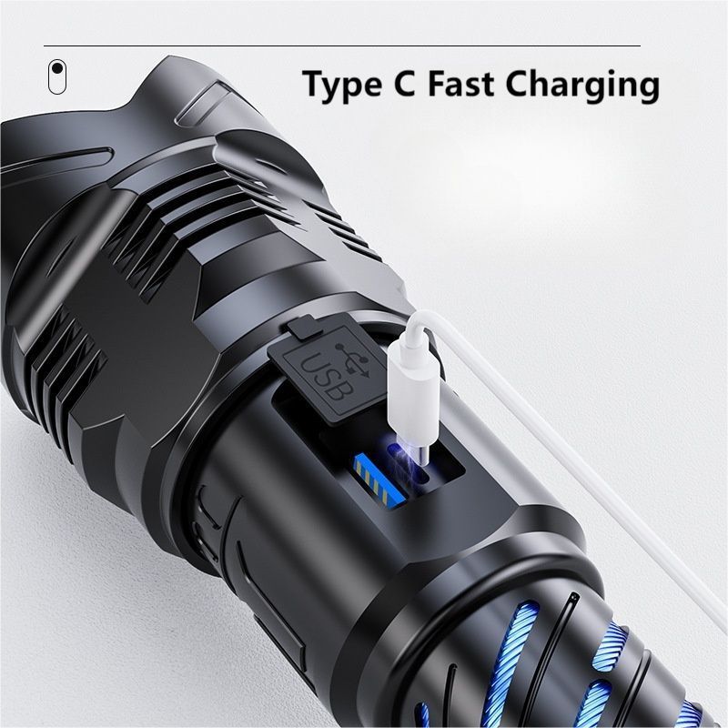 High Power 4000 Lumen Flashlight 60W 1KM White Laser Zoomable Power Bank Function Rechargeable Torch Lights