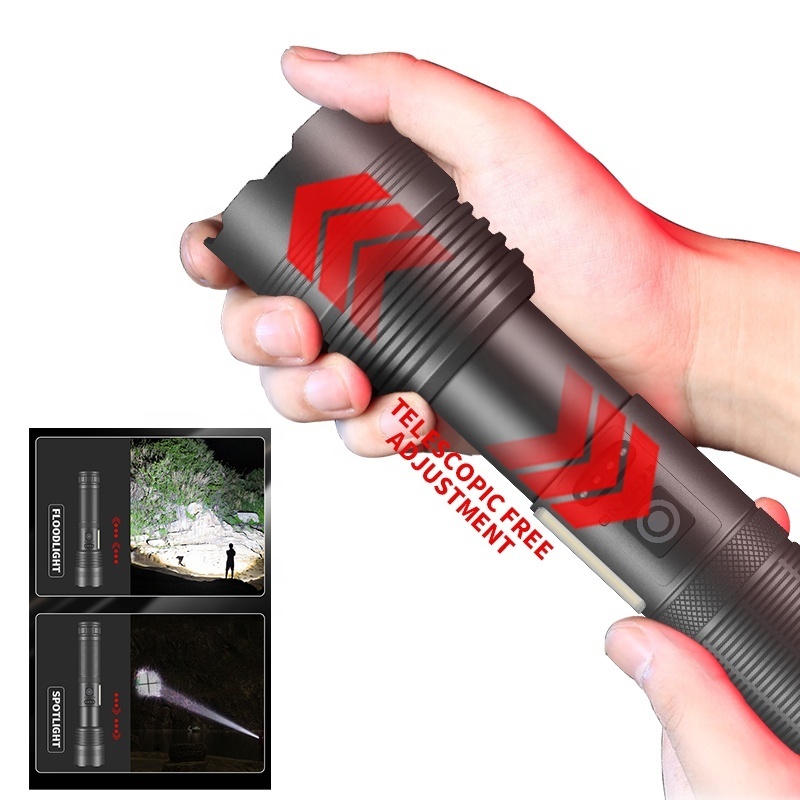 3000 Lumen High Power LED Flashlight Zoom Focus Rechargeable Red Light Torch Light for Hunting Waterproof Flash Lights Powerbank