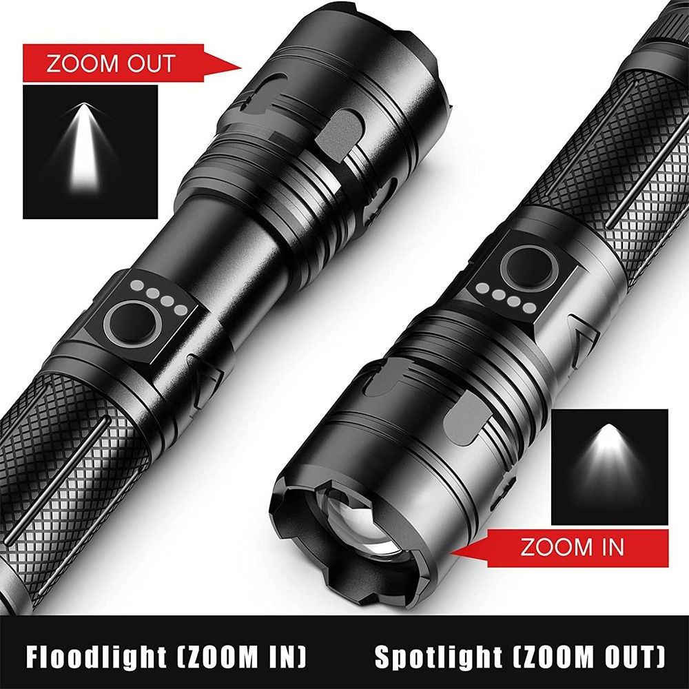 High Power P50 LED 2000 Lumen Tactical Flashlight Type C Rechargeable Waterproof Zoom Torch Light with Power Bank for Emergency