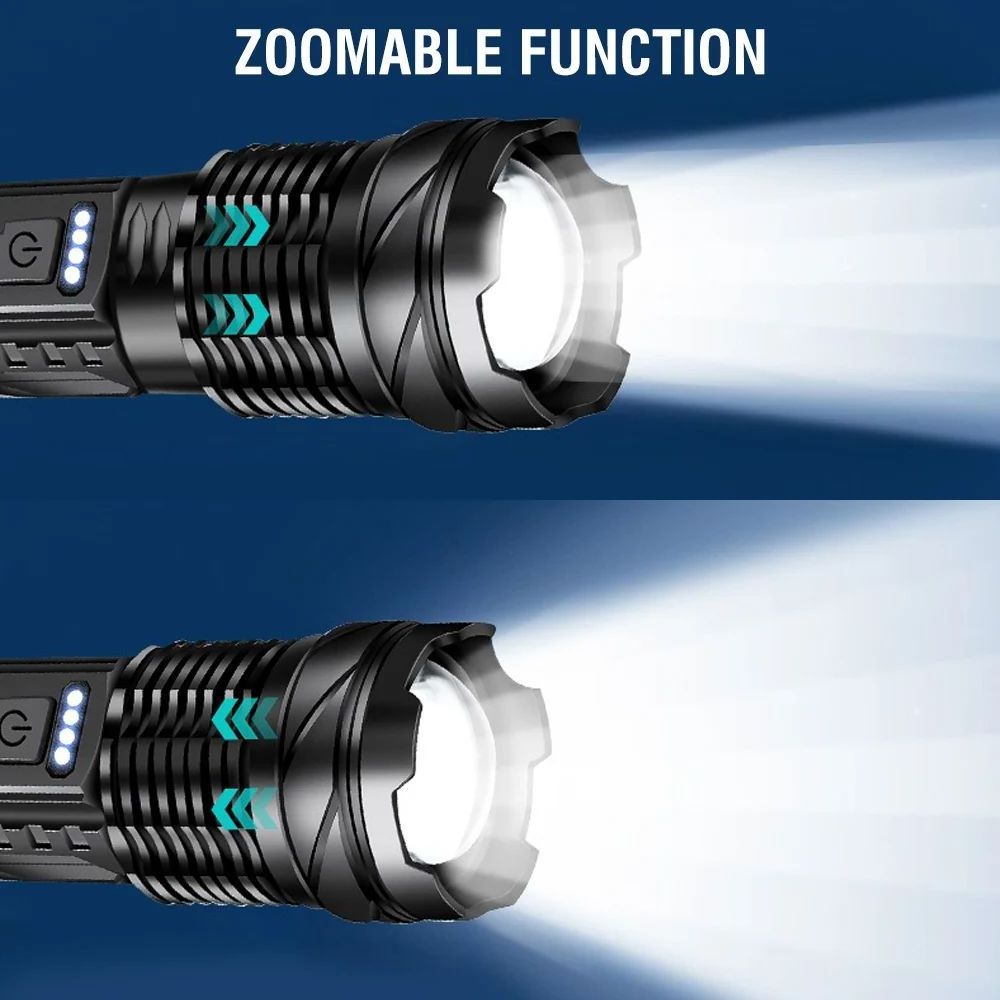 In Stock HighPower Flashlight 2000 Lumen LED Zoom Focus Power Display Handheld Torch Type C Rechargeable Flash Light for Camping