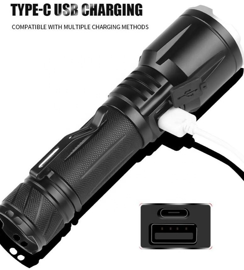 Outdoor Lighting High Power 5000 Lumen Flashlight Zoom Focus Lampe Torche LED Power Bank Function Torch Light for Camping