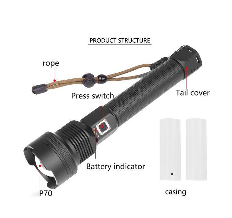 Outdoor Lamps 3000 Lumen Torch Light LED Flashlight Long Range Powerful Zoom Lampe Torche Strong Light Rainproof Flashlight