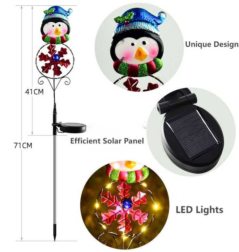 Solar Garden Light for Outdoor Christmas Elements Iron Craft Patio Garden Yard Decoration Solar Stake Light Snowman Santa Claus