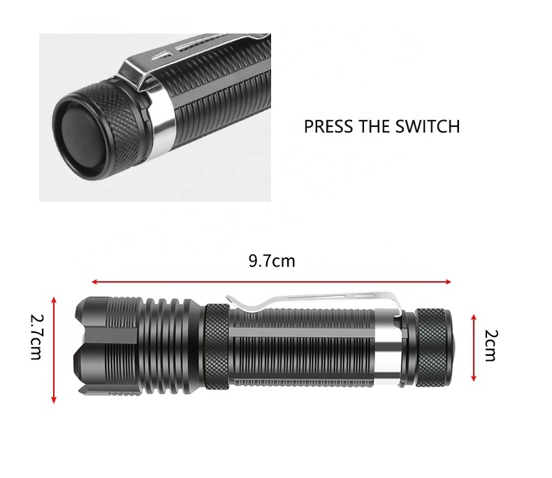 Camping LED Flashlight 2000 Lumen Zoom Focus Lantern Mini LED Torch Long Working Time AA Batteries Flashlights EDC with Clip