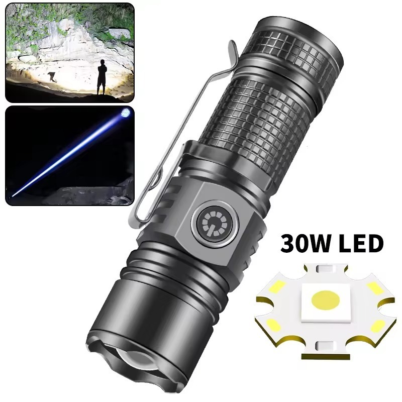 Portable Waterproof Tactical Flashlight 1200 Lumen Magnet Pen Clip Zoom Torch Light for Emergency 30W White Laser Lampe Torche