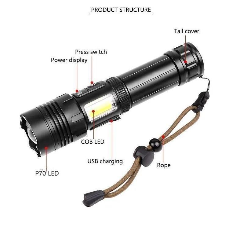 High Power Torch Lights Aluminum Alloy 5000 Lumen P160 LED Flashlight Waterproof Zoom Focus Power Bank Torch Lantern for Camping