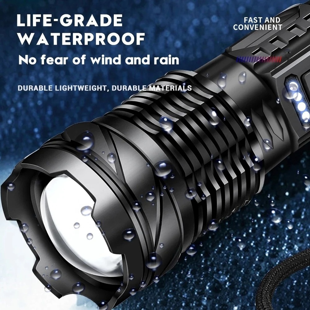 High Power Flashlight 2000 Lumen LED Zoom Focus Power Display Handheld Torch Type C Rechargeable Flash Light for Camping