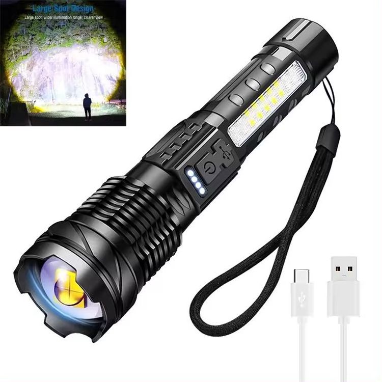 In Stock HighPower Flashlight 2000 Lumen LED Zoom Focus Power Display Handheld Torch Type C Rechargeable Flash Light for Camping