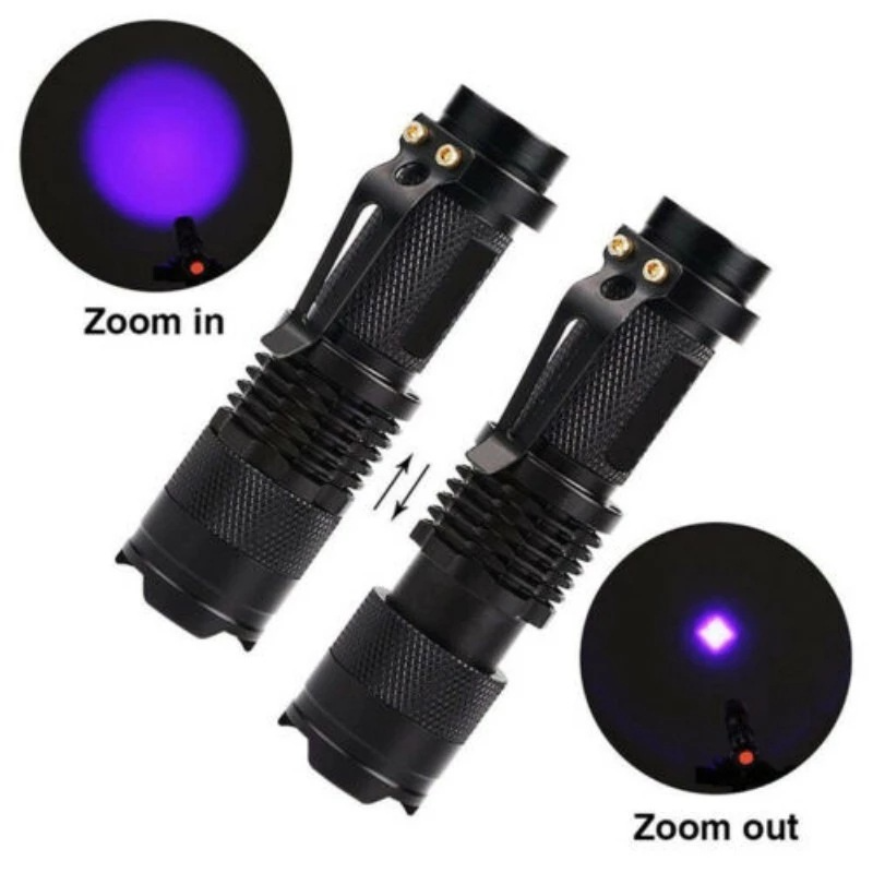 Portable Mini Size Ultraviolet Detector 365nm Flashlight Penclip Design AA/14500 Battery Zoomable UV Torch Light for Detecting