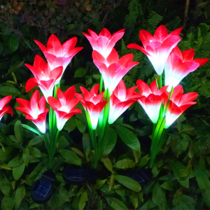 Outdoor Garden Decoration 2PCS/Pack Cloth Lily Flower Solar Stake Light Waterproof 12 Hours Solar Garden Lawn Lanterns