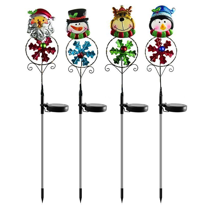 Solar Garden Light for Outdoor Christmas Elements Iron Craft Patio Garden Yard Decoration Solar Stake Light Snowman Santa Claus