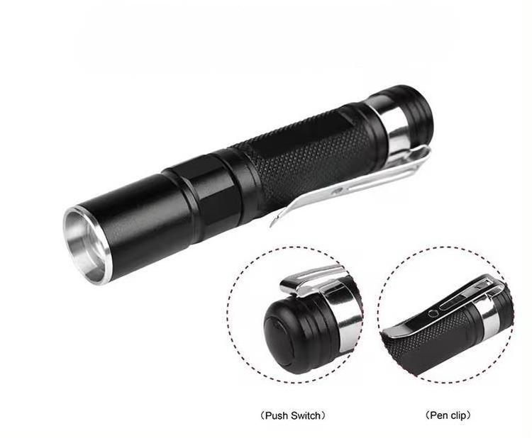 Portable Mini LED Flashlight Aluminum Body Pen Clip EDC Emergency Handheld Torch Lights Zoom AAA Dry Battery Pocket Flash Light