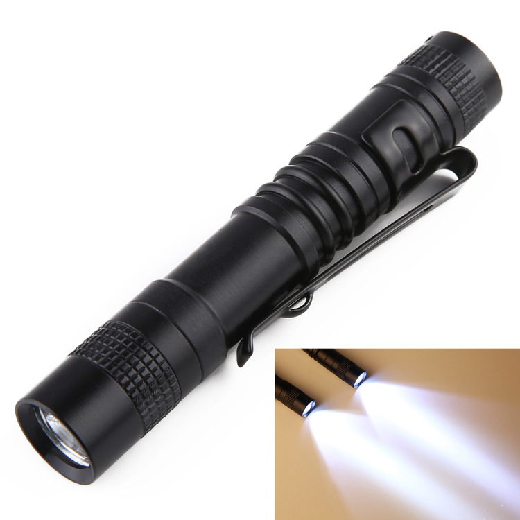 Portable Pocket Flashlight with Pen Clip Aluminum Body AAA Dry Battery Powered Small Size Handheld Torch Lights for Emergency