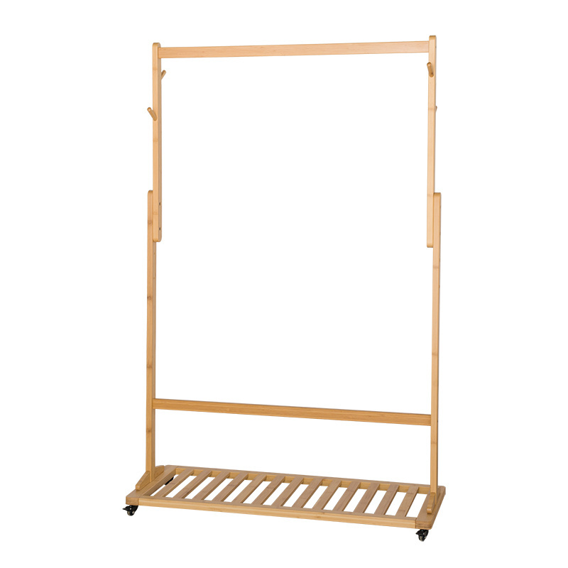 AiLiKEA PLANT HOT SALE OEM&ODM CUSTOMIZED High Quality Simple Wheeled Bamboo Clothing Rack Clothes Standing Coat Rack