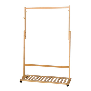 AiLiKEA PLANT HOT SALE OEM&ODM CUSTOMIZED High Quality Simple Wheeled Bamboo Clothing Rack Clothes Standing Coat Rack